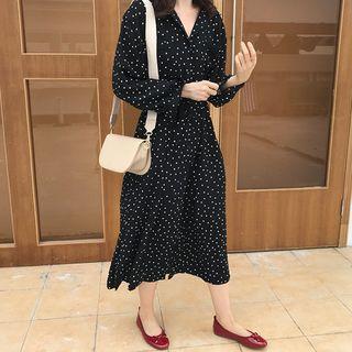 Polka Dot Long Shirtdress Black - One Size
