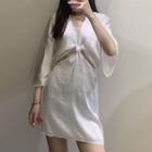3/4-sleeve Twisted Silky Mini Dress