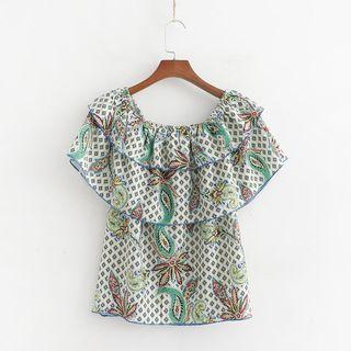 Patterned Ruffle Trim Top