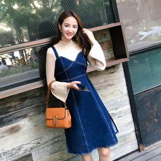 Set: Ruffled Top + Jumper Denim Dress
