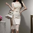 Sleeveless Lace Trim Button-up Midi Dress