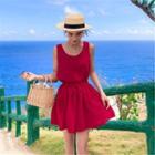 Set: Plain Tank Top + Drawstring-waist Wide-leg Shorts
