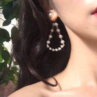Faux Pearl Rhinestone Droplet Dangle Earring