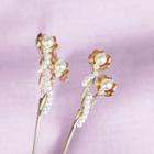 Set Of 2: Flower Faux Pearl Alloy Hair Stick J53 - Set Of 2 - Gold & White - One Size