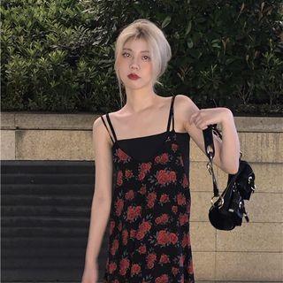 Spaghetti Strap Rose Print Dress