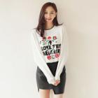 Piped-neckline Love Embroidered Sweater