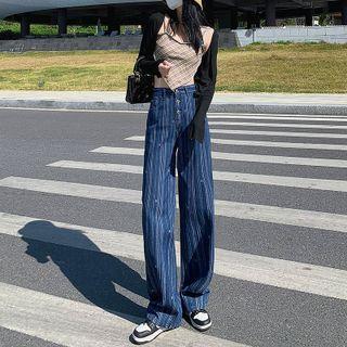 Mid Rise Striped Loose Fit Jeans