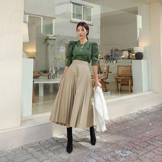 Accordion-pleat Maxi Pleather Skirt