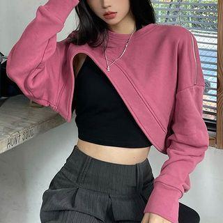 Set: Irregular Cropped Sweatshirt + Halter-neck Tank Top