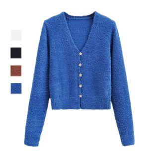 Star-button V-neck Cardigan