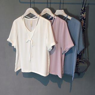 V-neck Short-sleeve Chiffon Blouse