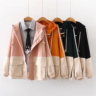 Two-tone Stripe-side Hooded Zip Jacket