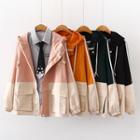 Two-tone Stripe-side Hooded Zip Jacket