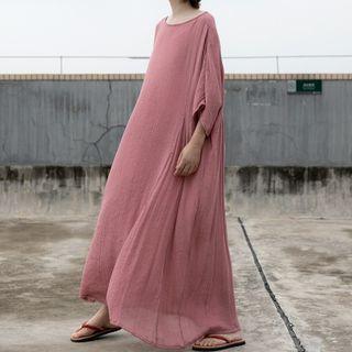 3/4-sleeve Maxi Shift Dress Mauve Pink - One Size