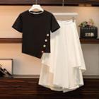 Asymmetrical Short-sleeve T-shirt / A-line Skirt / Set