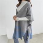 Contrast-trim Wool Blend Open-front Poncho