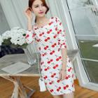 Cherry Print Long-sleeve Sheath Dress