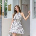 Halter Floral Print Chiffon Dress