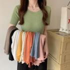 Short Sleeve Mock-neck Plain Top