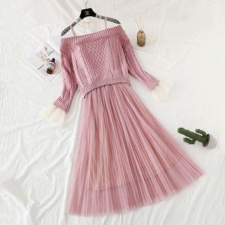 Set: Mock Two-piece Sweater + Mesh Slipdress
