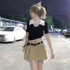 Two-tone Cropped Top + Pleated Mini Skirt