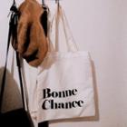 Lettering Canvas Tote Bag Bonne Chance - Off-white - One Size