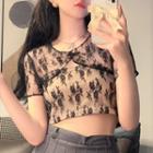 Set: Camisole Top + Short-sleeve Crop Lace Top
