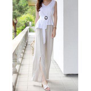 Deep-slit Linen Wide-leg Pants