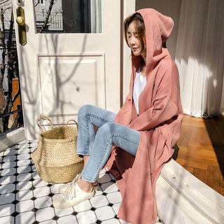 Hooded Knit Open Long Cardigan