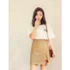 Plus Size Opening Printed Elbow-sleeve T-shirt