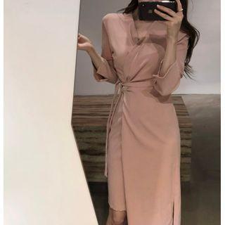 Long-sleeve Twisted Midi A-line Dress