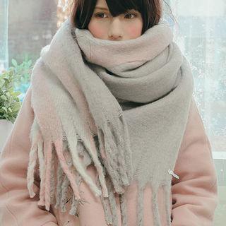Fringed Long Knit Scarf Pink - One Size