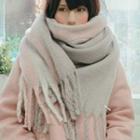 Fringed Long Knit Scarf Pink - One Size