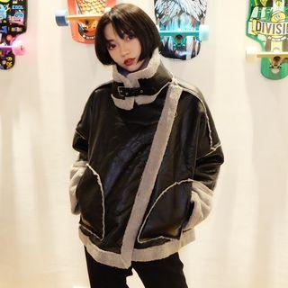 Fleece-lined Faux Leather Coat