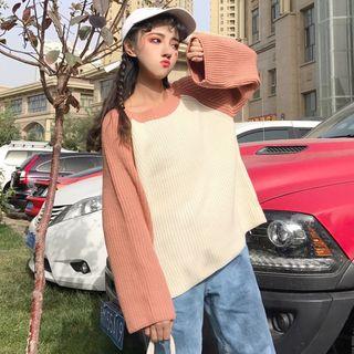 Two-tone Wide-sleeve Knit Sweater