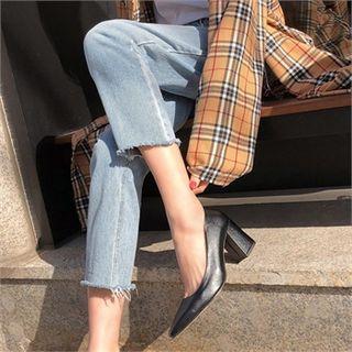 Plunged-front Block-heel Pumps