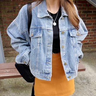 Loose-fit Cropped Denim Jacket Blue - One Size