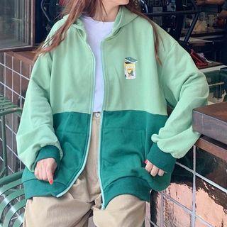 Color Block Printed Zip Hoodie