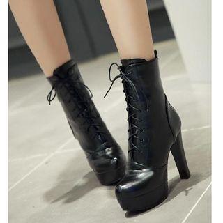 Block-heel Lace-up Short Boots