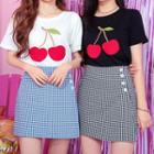 Short-sleeve Cherry Knit Top
