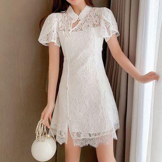 Short-sleeve Lace Plain Dress
