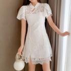 Short-sleeve Lace Plain Dress