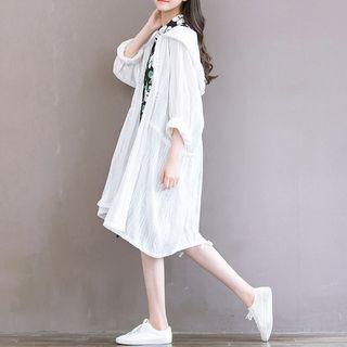 3/4-sleeve Hooded Buttoned Thin Coat