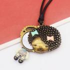 Cartoon Mirrored Pendant Alloy Necklace Black & Gold - One Size