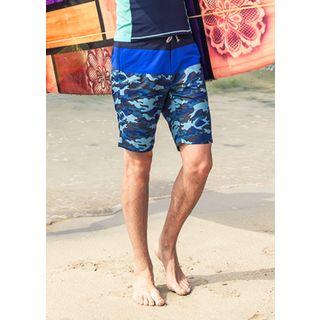 Camouflage Color-block Swim Shorts