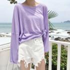Plain Loose-fit Batwing-sleeve Top