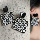 Flower Square Dangle Earring 1 Pair - 1981a - Black & White - One Size