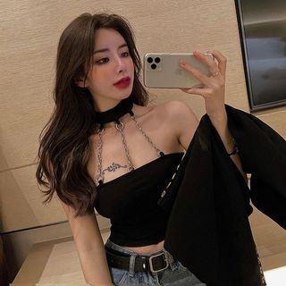 Halter Chained Top Black - One Size