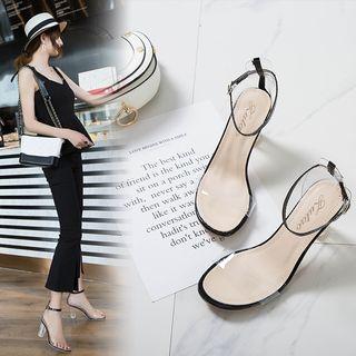 Transparent Block Heel Ankle Strap Sandals