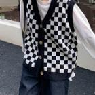 Checkerboard Sweater Vest Plaid - Black & White - One Size